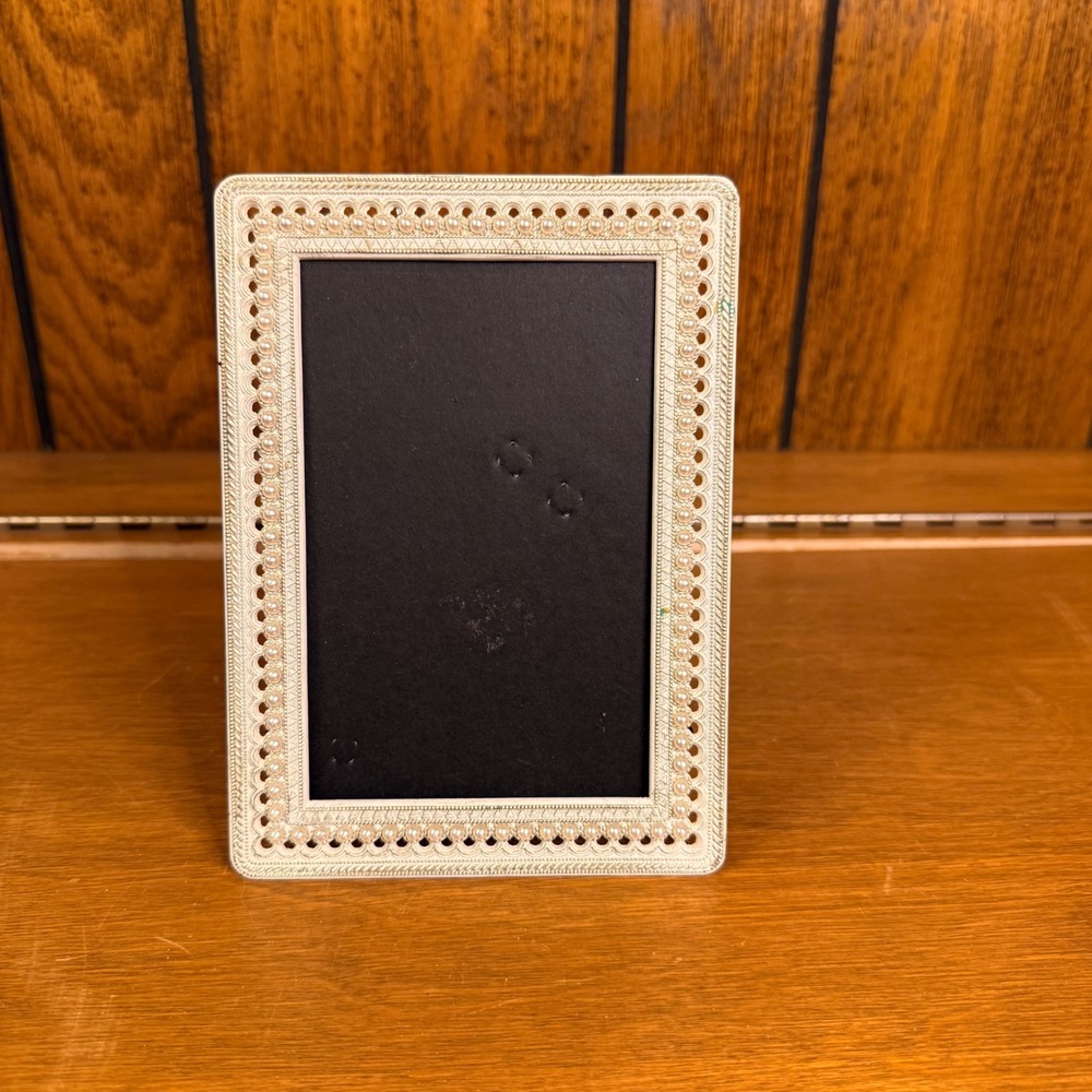 Vintage Style Ivory Pearl Beaded Picture Frame 4x6 Coquette Ornate Vanity Decor
